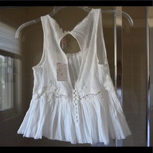 Free People White Floral Blouse